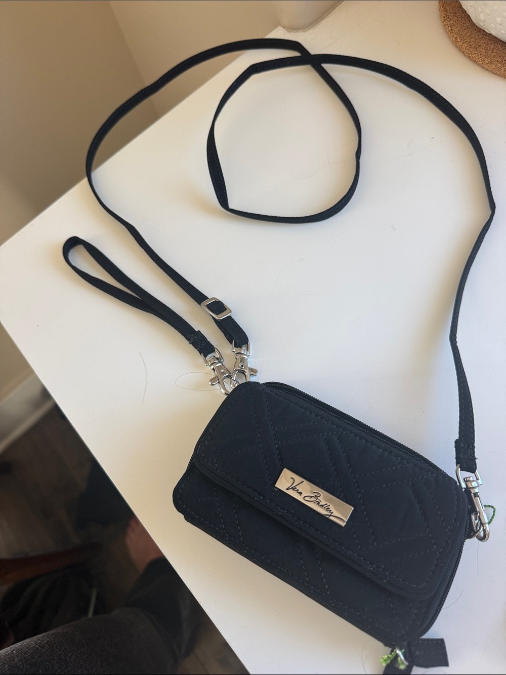 Vera Bradley Black Quilted Crossbody Wristlet with Removable Strap
